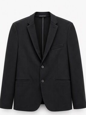 Zara Man Black Jersey Knit Sport Coat Blazer Mens L Stretch Casual Jacket